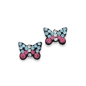 Silver Blue & Pink Crystal Butterfly Studs