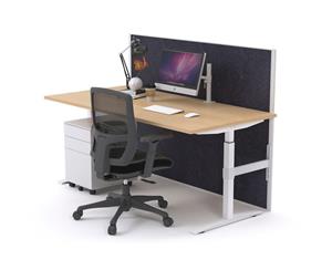 Single Sided Electric T Sit Stand Workstation - White Frame [1600L x 800W] - maple ash fabric