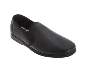 Sleepers Mens Softie Leather Twin Gusset Slippers (Black) - DF830