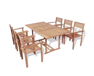 Teak Outdoor Dining Set 7 Piece Garden Furniture Table Stackable Chairs