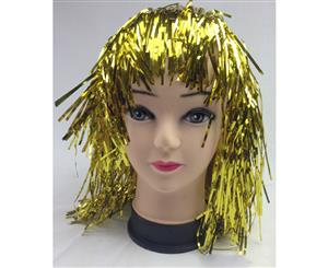 Tinsel Metallic Wig 70s 50s 20s Costume Men's Women's Unisex Disco Fancy Dress Up - Gold/Yellow - Gold/Yellow