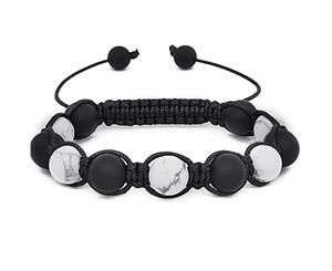 Unisex Marcrame Bracelet - WHITE STONE - Black