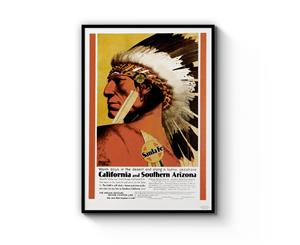 Vintage Tribal Chief California Wall Art - Black Frame