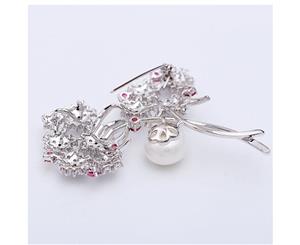 Women's Flower Pearl Crystal Brooches Pin