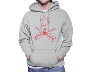 Zits Red Guitar Skull Doodle Men's Hooded Sweatshirt - Heather Grey