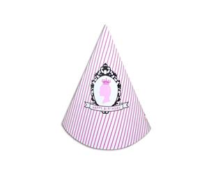 12pce Pink Princess Theme Party Paper Hats 18cm for Birthday Parties