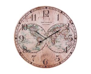 1pce 58cm Diameter World Clock Brown Tones Antique Look - Natural