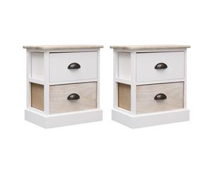 2x Nightstand White and Natural Paulownia Wood Bedside End Side Table