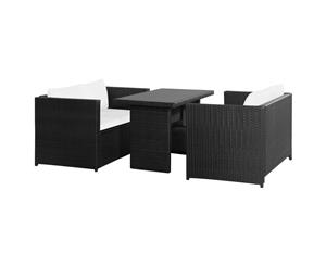 3 Pieces Garden Lounge Set with Cushions Poly Rattan Black Bistro Set