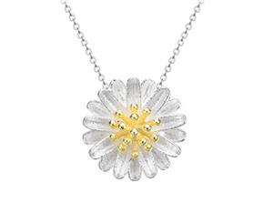 .925 Sterling Silver Blooming Flower Pendant-White/Yellow