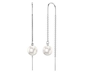 .925 Sterling Silver Pearl Threader Earrings-Silver/Pearl White