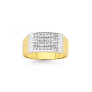 9ct Yellow/White Gold Diamond Channel Set Gents Ring