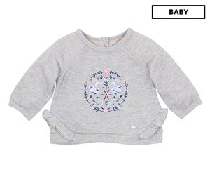 Bb by Minihaha Baby Girls' Viola Frill Embroidered Sweatshirt - Grey Marle