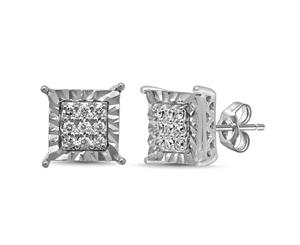 Bevilles Brilliant Miracle Stud Earrings with 0.10ct of Diamonds in Sterling Silver