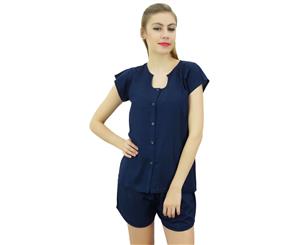 Bimba Womens Navy Blue Buttondown Pj 2-Piece Set Shirt & Shorts Night Dress