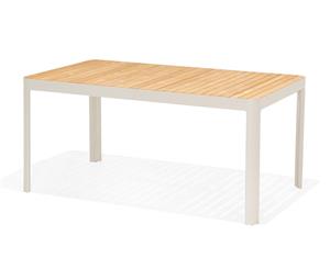 Bondi Outdoor Teak Top And Aluminium Dining Table - Ivory Aluminium - Outdoor Aluminium Tables