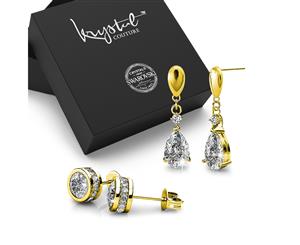 Boxed 2 Pairs of Gold Earrings Set Embellished with Swarovski Crystals
