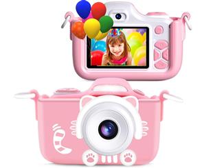 Catzon Cat Kids Camera + 32GB SD CardHD Video Camera Mini Camcorder Pink