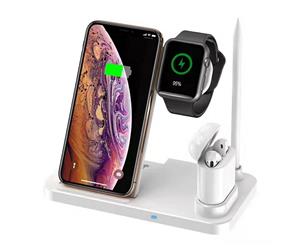 Catzon W30 Wireless Charger 4 in 1 Charging Station for Apple Watch Charger Qi Fast Stand for iPhone Airpods-White