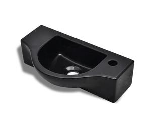 Ceramic Bathroom Sink with Faucet Hole Black Wall Hung Fixture Basin