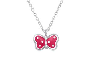 Children's Silver and Pink Spotted Butterfly Necklace