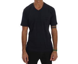 Daniele Alessandrini Blue Cotton V-Neck T-Shirt