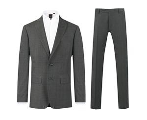 Dobell Mens Charcoal 2 Piece Suit Regular Fit Peak Lapel Windowpane Check