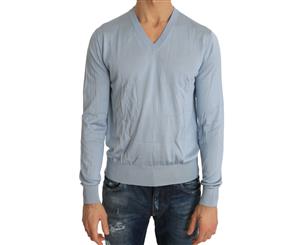Dolce & Gabbana Light Blue Silk V-Neck Pullover Sweater