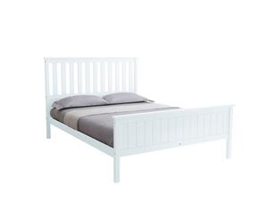 Double Size Wooden Bed Frame Pine Platform Mattress Base w/Headboard - White