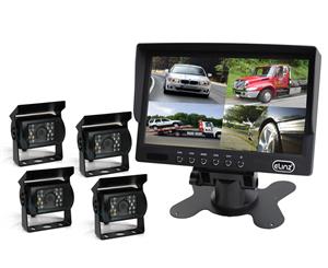 Elinz 7" Quad Monitor Splitscreen Colour CCD Reversing Camera 4PIN Kit Truck Caravan with 4 Camera Package