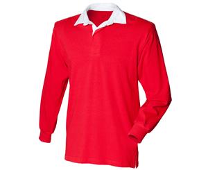 Front Row Kids Unisex Long Sleeve Plain Rugby Sports Polo Shirt (Red) - RW481