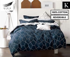 Gioia Casa Fred 100% Cotton Reversible King Bed Quilt Cover Set - Dark Navy/White