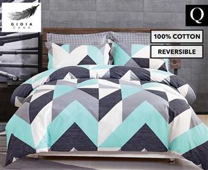 Gioia Casa Modern City 100% Cotton Reversible Queen Bed Quilt Cover Set - Grey/Mint