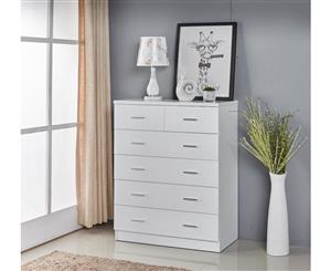 High Gloss 2PAC Finish 6 Drawer Tallboy with Chorme Handles White