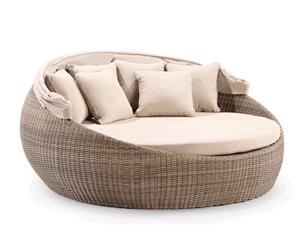 Large Newport Outdoor Wicker Round Daybed With Canopy - Outdoor Daybeds - Brushed Wheat Sand Cushion