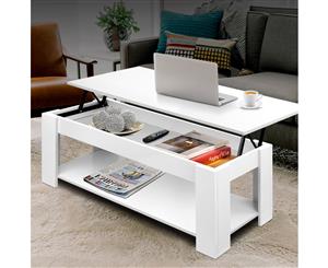 Lift Up Top Coffee Table Tea Side Interior Storage Space Shelf White