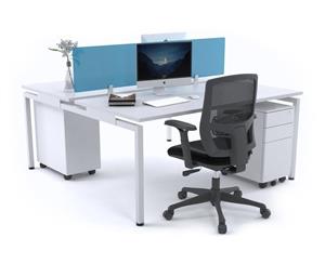 Literail 2 Person Workstation - White Leg [1200L x 800W] - white blue perspex
