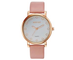 Mestige Women's 38mm The Steele In Rose Gold w/ Crystals From Swarovski Leather Watch