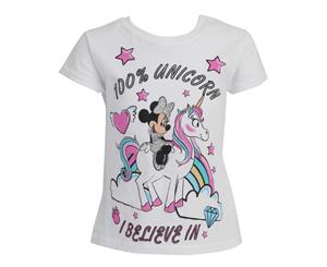 Mickey Mouse & Friends Girls Minnie Mouse 100% Unicorn T-Shirt (White/Multicoloured) - PG170