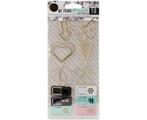 My Prima Planner Variety Clips 12/Pkg-6 Shaped Gold Wire & 6 Painted