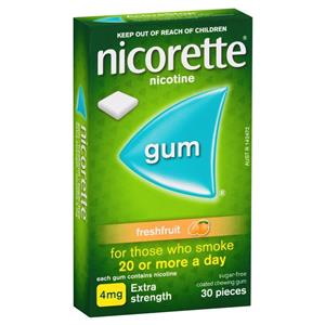 Nicorette Quit Smoking Extra Strength Fresh Fruit Chewing Gum 4mg 30 Pieces
