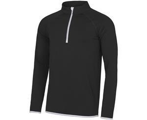 Outdoor Look Mens Cool Sweat Half Zip Active Sweatshirt Top - Jet Black/ Arctic White