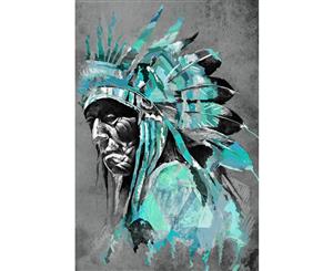 Rainbow Chief Left Teal Wall Art Canvas Print