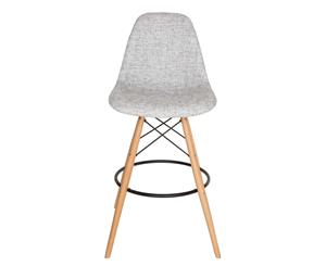 Replica Eames DSW Bar / Kitchen Stool | Fabric Seat | Natural Wood Legs - Textured Light Grey