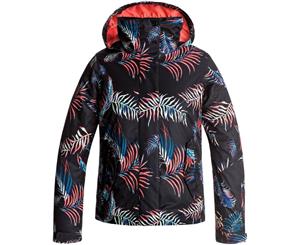 Roxy Clothing Girls Jetty Waterproof Insulated Taffeta Ski Jacket Coat - True Black / Neon Palms