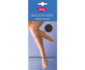 Silky Womens/Ladies Smooth Knit Knee Highs (2 Pairs) (Barely Black) - LW251