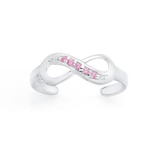 Silver Pink CZ Infinity Toe Ring