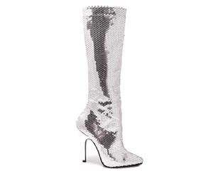 Silver Sequin High Heel Boots