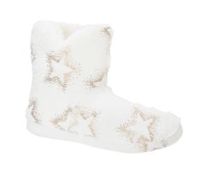 Slumberzzz Womens/Ladies Foil Star Bootee Slippers (White) - SL736
