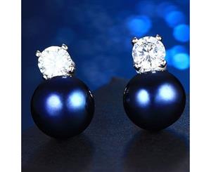 Sterling Silver Black Pearl Studs With Diamontes